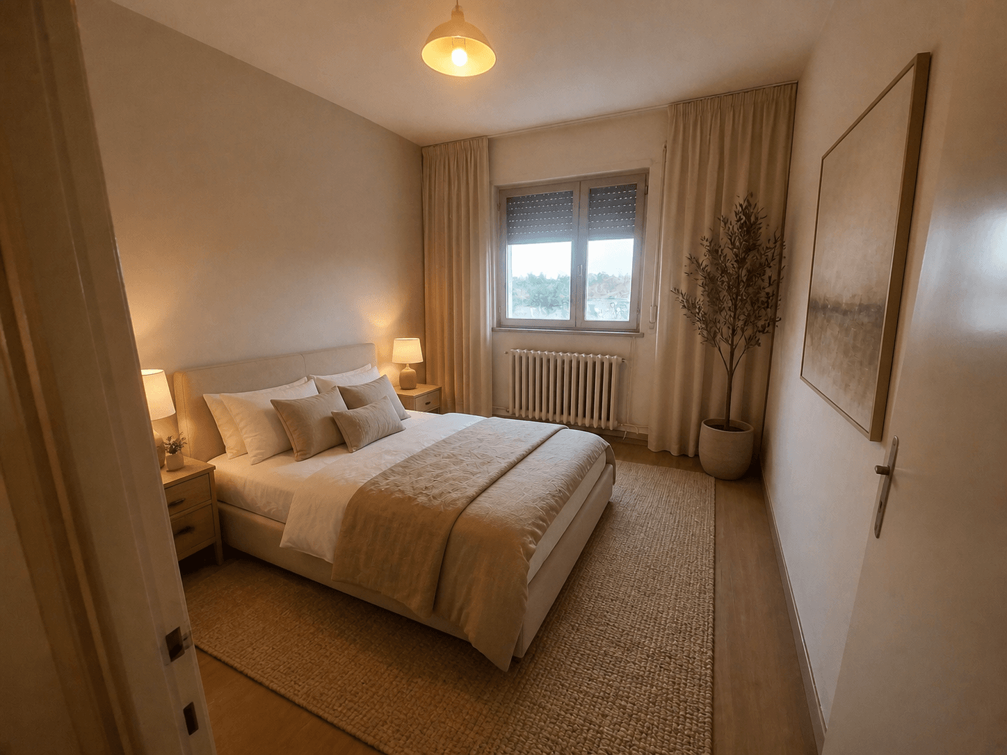 Chambre réaménagée après staging